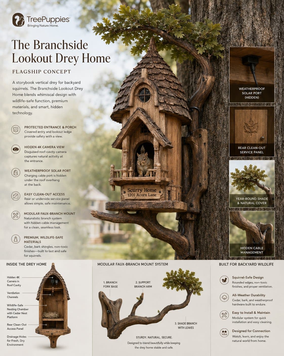 Design infographic for The Branchside Lookout Drey Home