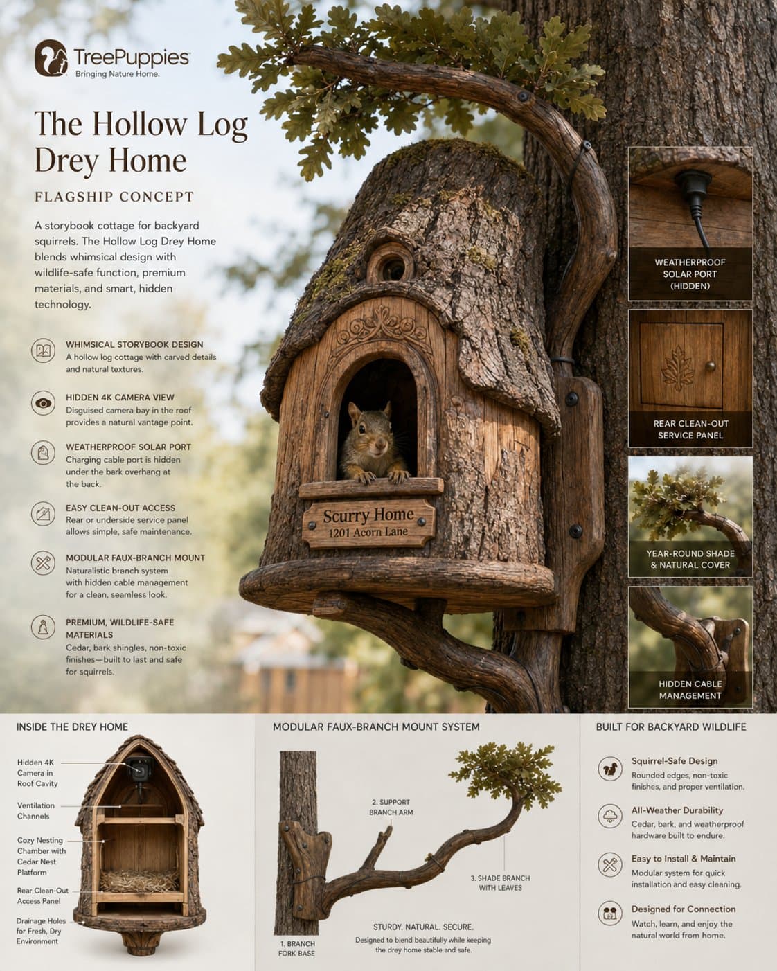 Design infographic for The Hollow Log Drey Home